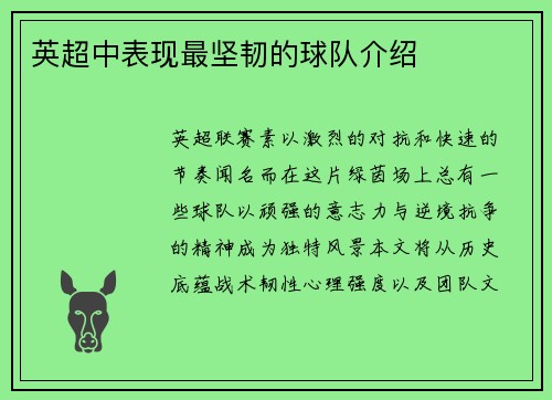 英超中表现最坚韧的球队介绍